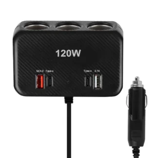 12v Triple Socket with Twin USB A&C 80 cm Cable